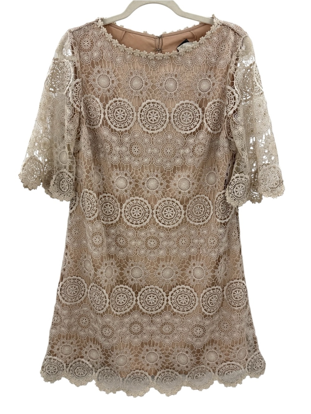 VA ET VIENT Romantic Parisian Lace Shift Dress Silk Bow Back Quiet Luxury, 10 - Picture 2 of 13